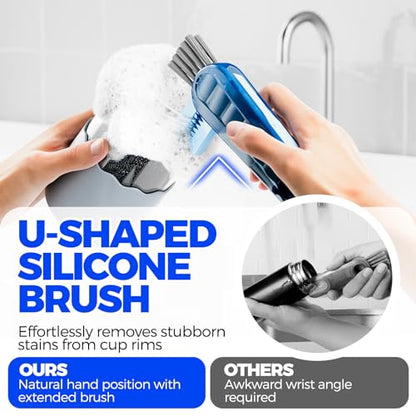 6 Pack Holikme 4 in 1 Cup Lid Cleaning Brush Set with 3 Straws, Multifunctional Bottle Brush, Silicone Cup Lid Gap Cleaner, Bristle Crevice Cleaning Brush, Navy - color: Navy