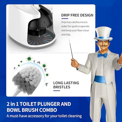 MR.SIGA Toilet Plunger and Bowl Brush with Holder, Heavy Duty Toilet Brush and Plunger Set for Bathroom Cleaning, White, 1 Set - color: White