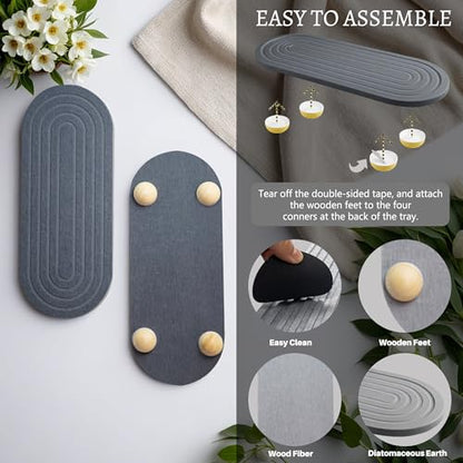 Instant Dry Sink Caddy Organizer, Fast Drying Sink Caddy, Water Absorbing Stone Sponge Holder for Kitchen and Bathroom Countertop with Natural Loofah and Wooden Feet - color: Dark Gray