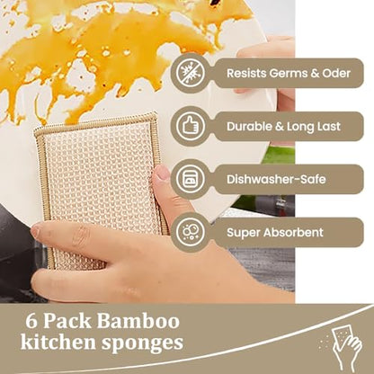 Bamboo Dish Sponge Natural Kitchen Scrub Sponges-Beige,12 Pack - color: 12 Pack