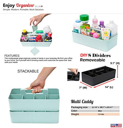 2 PACK - Portable DIY 8 Dividers Durable Plastic Tote Basket Bin Tool & Supply Cleaning Caddy with Handle Made In USA (Mint) - color: Mint