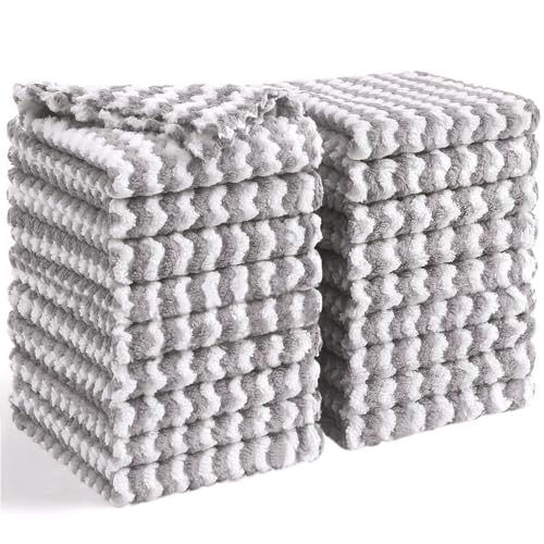 Homaxy 18 Pack Kitchen Dish Cloths, Ultra Soft and Absorbent Dish Towels, Reusable Fast Drying Microfiber Cleaning Cloth, Coral Velvet Wave Design No-lint,10 x 10 inches, Grey - color: Grey, style: 10" x 10" - 18 Pack