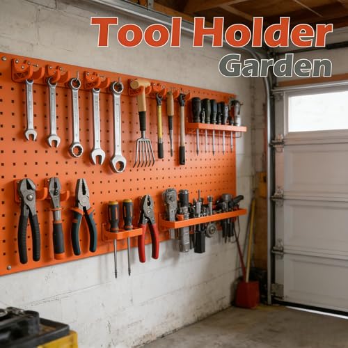 Garden Tool Organizer Wall Hooks – 4-Pack Garage Organization & Broom Holder Wall Mount for Storage – Rustproof Tool Organizers and Storage for Rakes, Shovels, Gardening Essentials