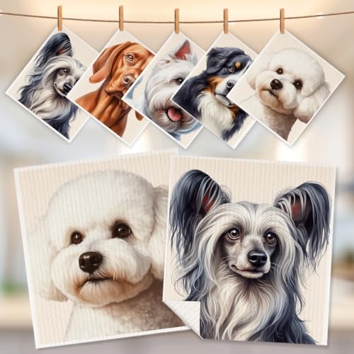 5 Pcs Cute Doggy Swedish Dishcloths, Bichon Frize & Vizsla Swedish Dishcloth, Bernese Mountain Dog Dish Cloths for Drying Dishes, Reusable Cleaning Cloths, Dog Lover Gifts for Women - color: Lm 03425