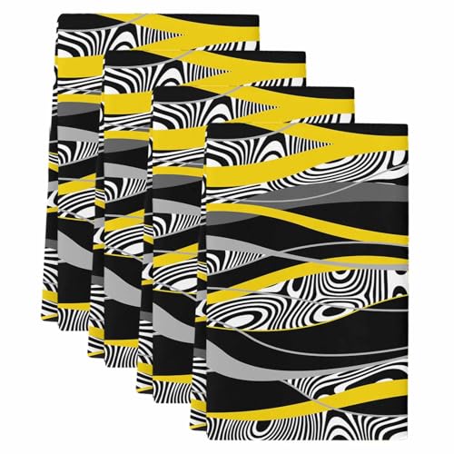 Yellow Black Stripes Kitchen Towels Set of 4,Absorbent Microfiber Soft Dish Hand Tea Bath Towel,Modern Grey Ombre Abstract Striped Quick Dry Cleaning Cloth Washclothes for Bathroom Hotel Spa 18"x28" - color: Yellow, size: 4 PCS-18 x 28in