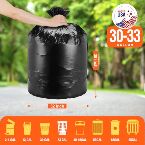 Delxo 30-33 Gallon Trash Bags, 1000 Count – 0.6 Mil Medium Duty Garbage Bags, Durable Plastic Bolsas para basura, Perforated Design– Made in USA for Kitchen, Yard, Office (Black) - color: 33Gal-1000Ct(Black)