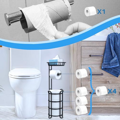 Shower Scrubber with Long Handle, 47'' Bathtub Scrub Brush, Toilet Paper Holder Stand with Shelf, Free Standing Tissue Roll Storage Rack