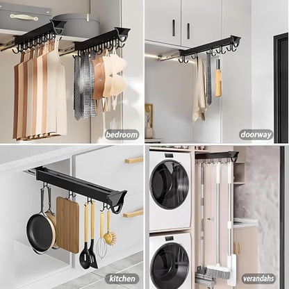 Pull Out Broom Holder, Multifunctional Slide Broom and Mop Organizer/Storage, Hanging Garage Storage Rack for Kitchen/Closet/Home/Cupboard/Wardrobe(12.20in-10 Hook) - size: 12.20in-10 hook