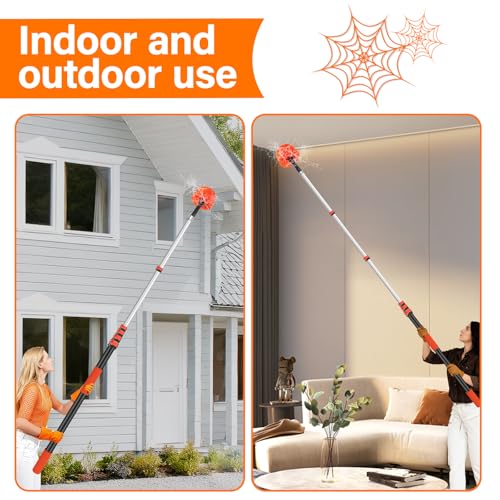 30FT Cobweb Duster with Extension Pole - High Reach Duster for High Ceilings & Outdoor Use - Telescoping Pole 5-24 Ft, Soft Bristles Cobweb Cleaner - 3/4" Acme Universal Thread - size: 24 FT