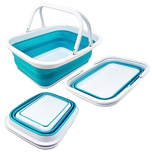 SAMMART 9.2L (2.37Gallon) Collapsible Tub with Handle - Portable Outdoor Picnic Basket/Crater - Foldable Shopping Bag - Space SavingItIIII Storage Container (1, Bright Blue) - color: Bright Blue