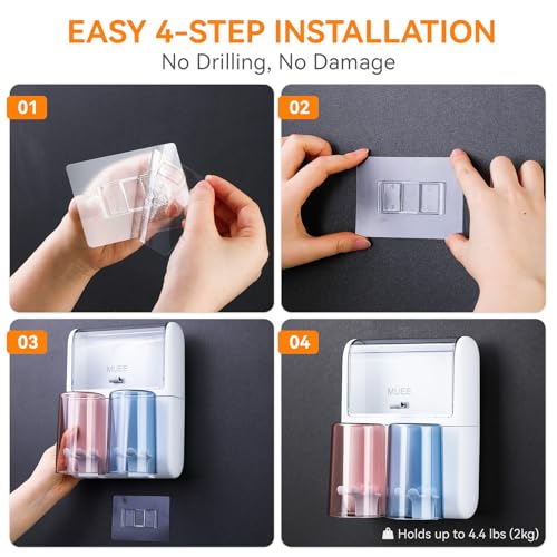Toothbrush Holder Wall Mounted with Automatic Toothpaste Dispenser, Dustproof Flip Cover and Inverted Cup Slots, Multi-Functional No-Drill Bathroom Organizer for Family, Space Saver (2 Cups) - color: 2 Cups