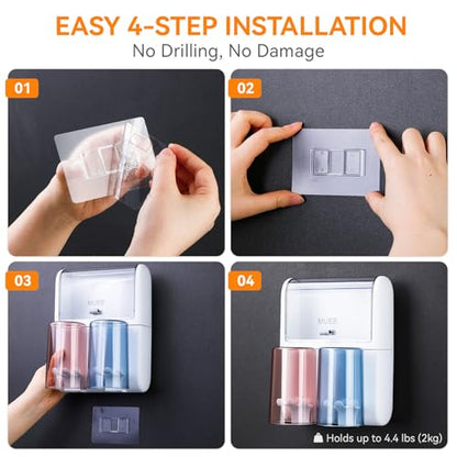 Toothbrush Holder Wall Mounted with Automatic Toothpaste Dispenser, Dustproof Flip Cover and Inverted Cup Slots, Multi-Functional No-Drill Bathroom Organizer for Family, Space Saver (2 Cups) - color: 2 Cups