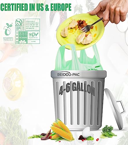 BEIDOU-PAC 4-6 Gallon Compostable Trash Bags, 150 Count Kitchen Trash Bags with Handle, Sturdy Compost Garbage Bags for Food Scrap Waste, ASTM D6400, US BPI Certified - style: Handle | 4-6 Gallon | 150 Count