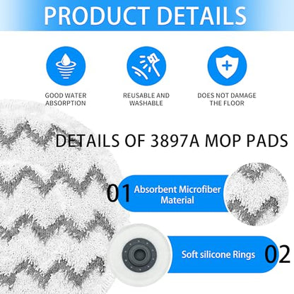 3897A / 3712 Rotating Steam Mop Pads Replacement for Bissell SpinWave Smart Steam Scrubbing Steam Mop Cleaner 【Models 3897A/3712 ONLY】, Washable Reuseable Refill Pads（6Pack） (6Gray)