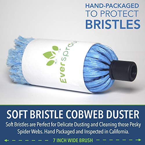 EVERSPROUT 5-to-12 Foot Cobweb Duster and Extension-Pole Combo (20 Foot Reach, Soft Bristles) | Hand Packaged | Lightweight, 3-Stage Aluminum Pole | Indoor & Outdoor Use Brush Attachment