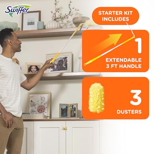 Swiffer Duster Kit with 3 ft Extendable Handle, Heavy Duty Dusting Starter Kit with 3 Refills, for Ceiling Fans, Vents and Hard to Reach Places (Pack of 6) - size: 4 Piece Set (Pack of 6)