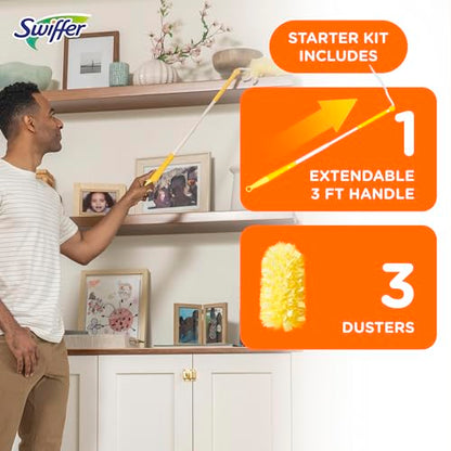 Swiffer Duster Kit with 3 ft Extendable Handle, Heavy Duty Dusting Starter Kit with 3 Refills, for Ceiling Fans, Vents and Hard to Reach Places (Pack of 6) - size: 4 Piece Set (Pack of 6)