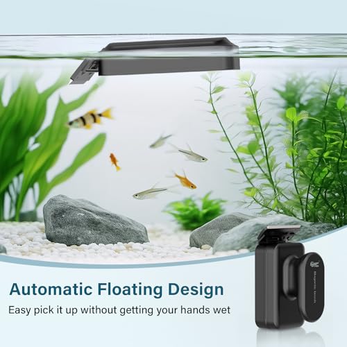 hygger Aquarium Magnetic Glass Clean Tool, Algae Scraper for 0.2-0.6 Inch Thick Fish Tank Floating Scrubber Brush with Two Detachable Blades (M) - size: M