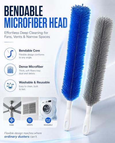 Bendable Microfiber Head Reusable Dust Remover 360° Flexible Fan Duster Brushes Cleaning Tools for Blinds Cleaner Brush Ceiling Blind Vent Ultimate Multi Purpose Dusters Home Upgrades(2PCS-B) - color: 2pcs-b
