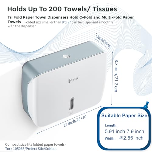 Paper Towel Holder Dispenser Wall Mount,Multifold/Trifold/C Fold Hand Towel Dispenser,Commercial Paper Towel Dispenser for Bathroom Tissue Dispenser,Large Capacity 200 Sheets (White-3010) - color: White-3010