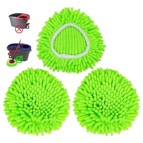 Mop Heads Replacements,Mop Replace Heads Compatible with Ocedar RinseClean 2-Tank Spin Mop,Reusable Mop Head for Wet/Dry,3 Pack Chenille&Microfiber Dust Mop Refills for Multi-Surface Floor Cleaning - size: mini-3pack