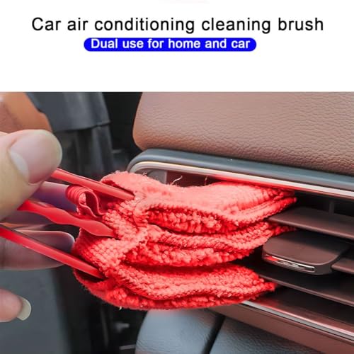 3PCS Mini Duster for Car Air Vent, Automotive Air Conditioner Cleaner and Brush, Vehicle Blind Dust Cleaning Tool for Keyboard, Window, Shutter, Universal for SUV, Truck, RV（Red） - color: Red