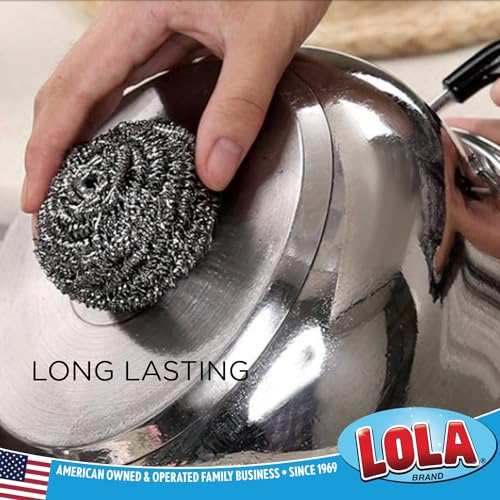 Stainless Steel Wool Scouring Pad, 2 Pack, by LOLA Brand, 18 Grams - Curled Flat Wire, Cleans Caked On & Baked On Messes on Cookware - size: 2 Pack, style: Standard
