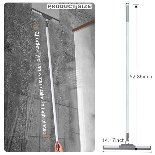 Floor Squeegee - 52 Inch Adjustable Long Handle 14.2 Inch Rubber Blade 180° Rotatable Head Heavy Duty Squeegee Broom for Floor Window Bathroom Tile Garage Concrete Shower Patio (White) - color: White