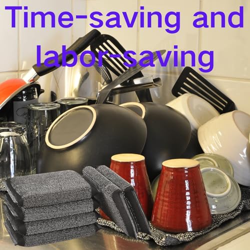 Kitchen Dish Sponges Steel Scrubbers - 6 Pack Black Non Scratch Heavy Duty Scrub Sponges，Reusable Multipurpose Metal Cleans for Washing Dishes，Pots and Pans，Household Cleaning，Bathroom - color: Black