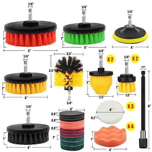 30Pcs Drill Brush Attachment Set,Drill Scrubber Brush Kit Include Scrub Pads, Sponge, Extend Attachment, Drill Cleaning Brush Attachment Set for Bathroom, Tub, Tile, Corner, Floor, Grout, Boat - style: 30pcs