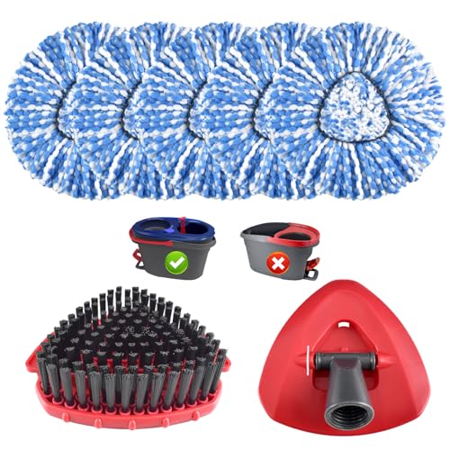 7 PCS Mop Heads Replacements for O Cedar,Mop Replace Head for Ocedar Rinseclean 2 Tank,Include 5 Microfiber Mopp Refills 1 Scrub Brush 1 Base Machine Washable & Easy to Replace,,Bucket not Included - color: Blue-5
