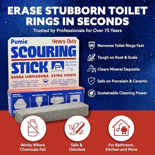 PUMIE Scouring Stick 2 Pack, Toilet Bowl Ring Remover, Heavy Duty Extra Strong Pumice Cleaning Bar, Pumice Stone for Cleaning Toilet Rings, Bathroom & Kitchen Stains by USPumice - size: 2 Count (Pack of 1)