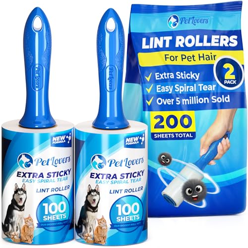 PetLovers Extra Sticky Lint Roller Value Set 200 Sheets for Pet Hair Removal, Dog and Cat Lint Remover 2 Pack - size: 2 Pack Lint Roller