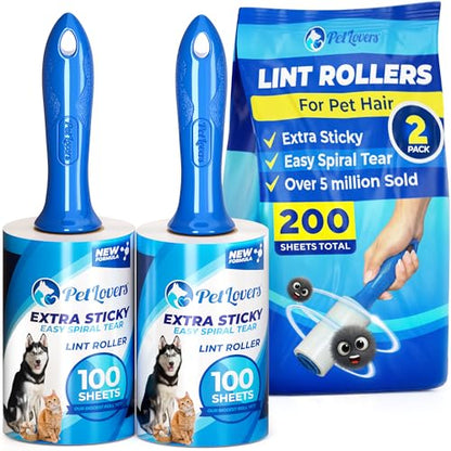 PetLovers Extra Sticky Lint Roller Value Set 200 Sheets for Pet Hair Removal, Dog and Cat Lint Remover 2 Pack - size: 2 Pack Lint Roller