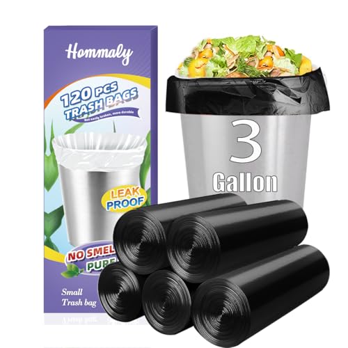 3 Gallon 120pcs Small black Trash Bags(Fit 3-3.2 Gal) Plastic Strong black Garbage Bags,Bathroom Trash Can Bin Liners,Waste Basket Liner,Fit 10-13 Liter, 2.6 Gallon,3 Gallon,3.2Gallon (3-Black120) - style: 3Gal Black-100