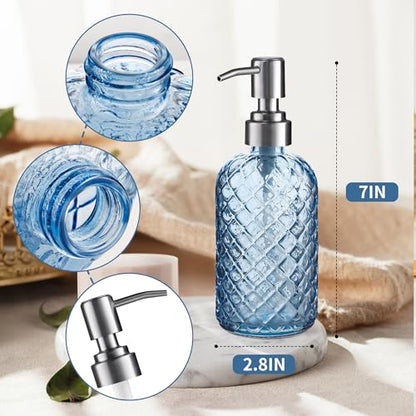 Kaishun 14 OZ Refillable Glass Soap Dispenser for Hand Soap & Lotion, Blue - color: Blue