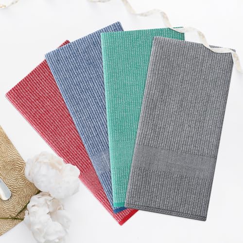 Homaxy Premium Kitchen Towels(18”x 28”, 6 Pack), Large Cotton Kitchen Hand Towels, Flat and Terry Dish Towels, 380 GSM Highly Absorbent Tea Towel Set with Hanging Loop, Grey/Red/Green - color: Grey/Red/Green, style: 6-pack
