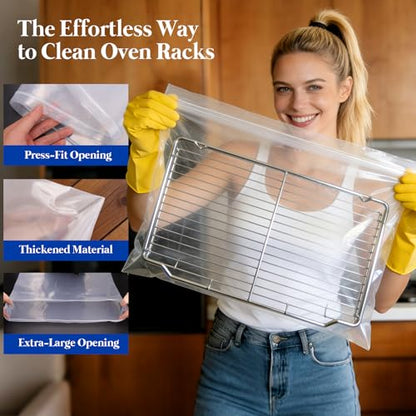 Oven Rack Cleaning Bags 19.6 x 27.5 Inch, 5 Pack | Heavy-Duty, No-Scrub Soaking, Side Zipper Opening, Reusable, Leak-Resistant