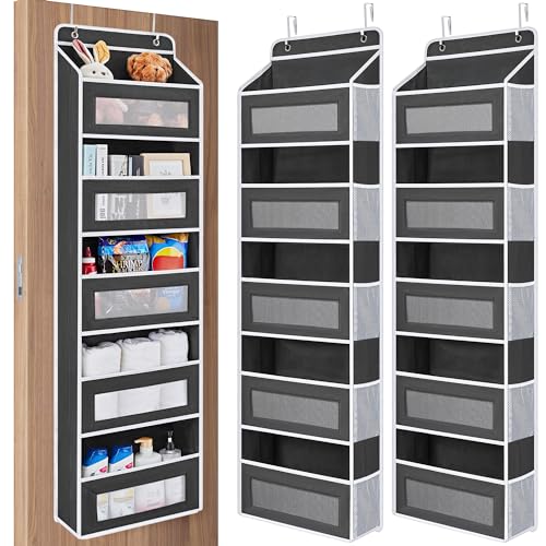 JARLINK 2 Pack Over the Door Organizer Storage, 5 Shelf Hanging Door Organizer with 5 Large Capacity Pockets, Anti Tilt 44 lb Load Behind Door Storage for Bedroom, Bathroom, Pantry, Nursery, (Black) - color: Black, size: 2 Pack