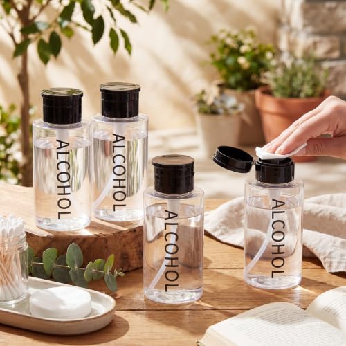 Layhit 3 Pcs 10 oz Alcohol Pump Dispenser Bottles Alcohol Push Down Liquid Dispenser Empty Pumping Bottle Refillable Cosmetic Container for Personal, Salon, Nail Care (Black Cap + Clear Bottle) - color: Black Cap + Clear Bottle