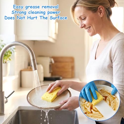 10 Pcs Cellulose Kitchen Sponges, Natural Compressed Sponges Reusable Non Scratch Sponge for Kitchen Dish Washing Bathroom Cars Cut-Outs DIY Scrub Sponge for Cleaning