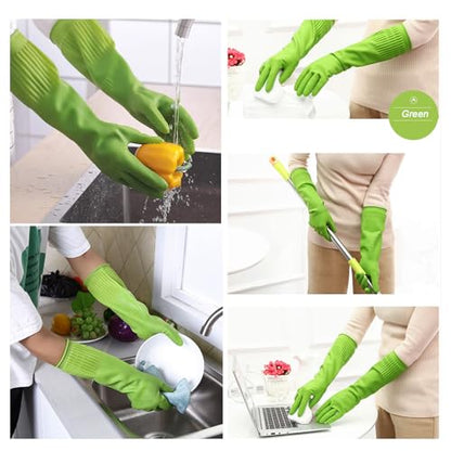 Bamllum 3 Pairs of Rubber Dishwashing Gloves for Kitchen and Household Cleaning – Long Cuff 15", Reusable, Flexible Long-lasting and Non-Slip (Red+Yellow+Green, X-Large) - size: XL(Best for Large Hands)
