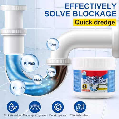 BELL BIRD Drain Opener, 9.2oz Crystal Lye Sodium Hydroxide, Clog Remover for Sinks, Drains, Showers & Bathtubs, Heavy Duty Pipe Cleaner (1 PCS) - size: 1 PSC