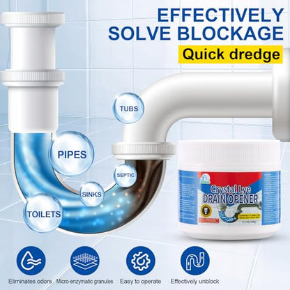 BELL BIRD Drain Opener, 9.2oz Crystal Lye Sodium Hydroxide, Clog Remover for Sinks, Drains, Showers & Bathtubs, Heavy Duty Pipe Cleaner (1 PCS) - size: 1 PSC