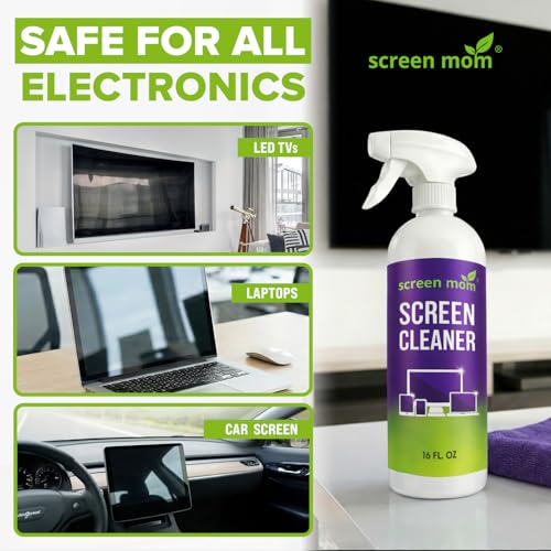 Screen Mom Ultimate Screen Cleaning Kit - 2 Pcs 16oz TV Screen Cleaner Spray and 6 Pcs Microfiber Cloths TV Cleaner Spray and Cloth, Laptop, Phone, iPad, Car and Computer Cleaning Kit Electronic