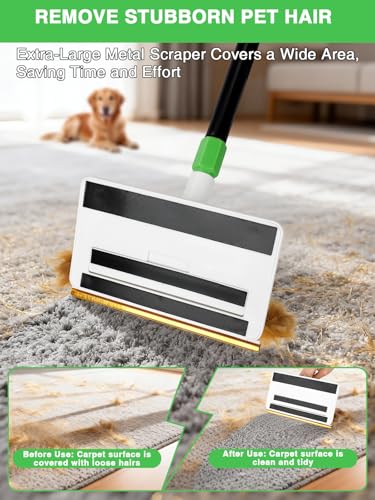 4-in-1 Baseboard Cleaning Tool with Handle 5 Reusable Pads 1 Stiff Bristle Brush Carpet Rake for Pet Hair Removal Baseboard Cleaner Carpet Windows Wall Floor Bathroom Kitchen