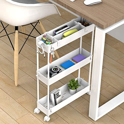 SPACELEAD Slim Storage Cart 3 Tier,Bathroom Organizer Rolling Utility, Mobile Shelving Unit Slide Out for Office, Kitchen, Laundry Room & Narrow Places,White - color: White