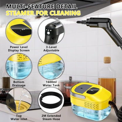 2026 New 3 Level Adjustable Pressurized Handheld Steam Cleaner for Home, 10s Heat-Up Handheld Steamer for Cleaning, 1.6 Qt Tank Portable Steam Cleaner Handheld for Car 1 PCS Yellow