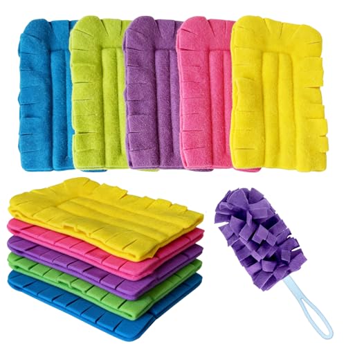 Duster Refill Reusable Fleece Duster Refills, Heavy Duty Feather Flat Dusters Refills Washable Cleaning Pads for Home, Blinds, Car, Pet, Furniture, Fans (5 Pack-Mixed Color)