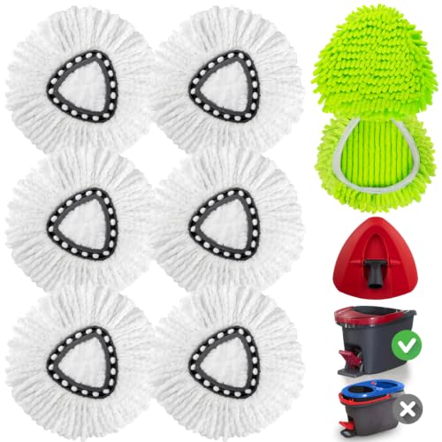 Spin Mop Replacement Heads Compatible with Ocedar EasyWring 1-Tank System, Duster Mop Head for Ocedar, 6 Pack Spin Mop Refills, 2 Pack Chenille Mop Pads, 1 Mop Base for deep Cleaning - size: 8+1 Mop Set(1 Tank System)